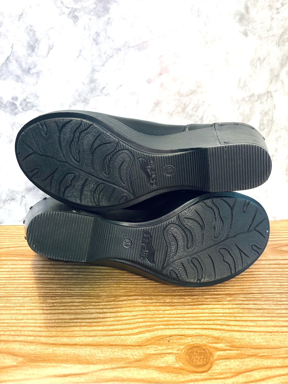 Dansko Franka Platform wedge Clogs Black Leather Size 38 - Picture 7 of 8